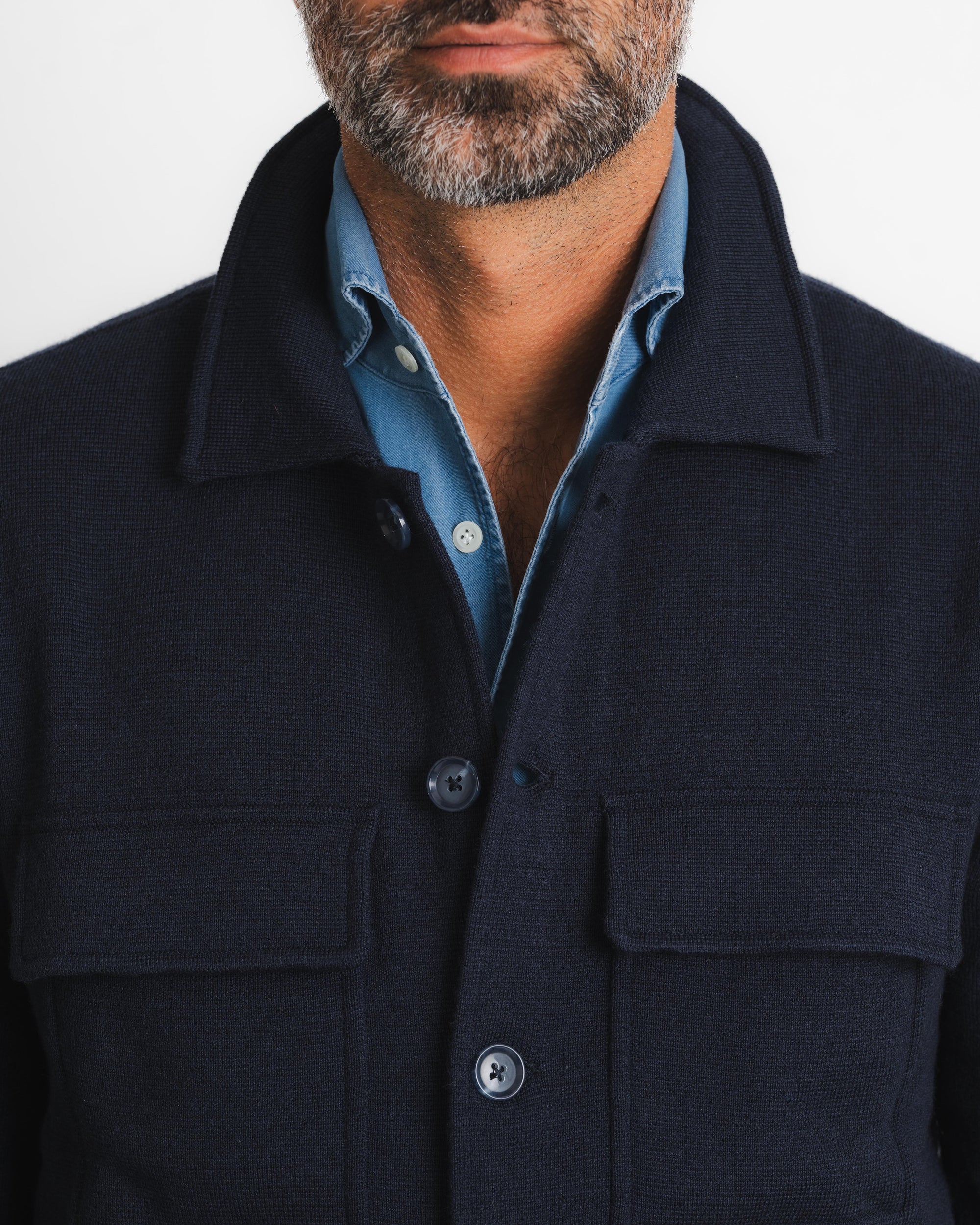 Knitted Shirt Jacket - Navy