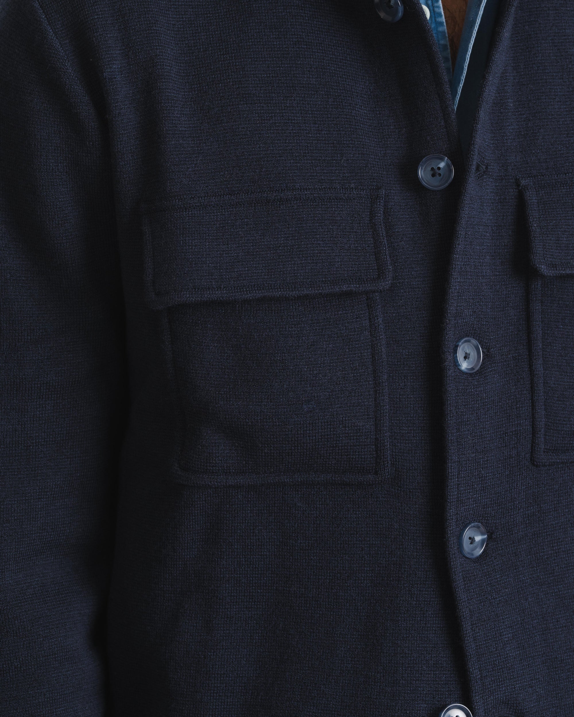 Knitted Shirt Jacket - Navy