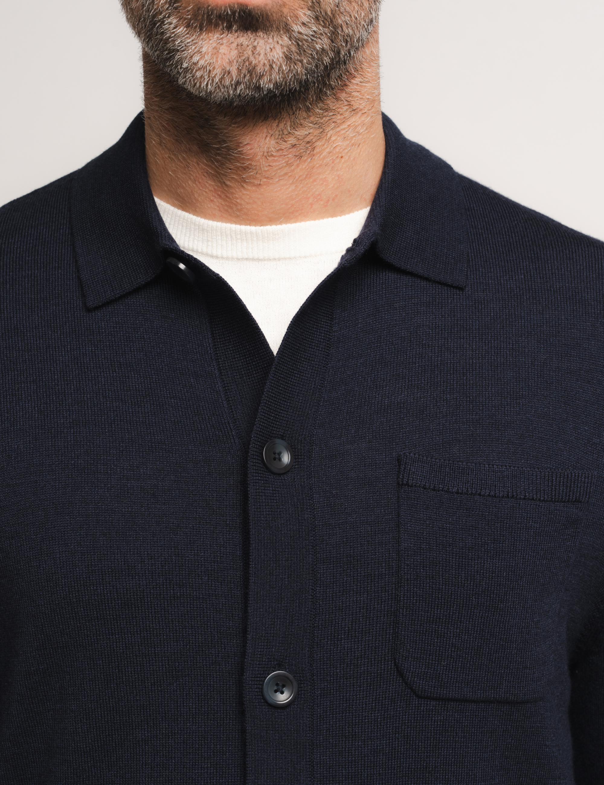Knitted Shirt Cardigan - Navy