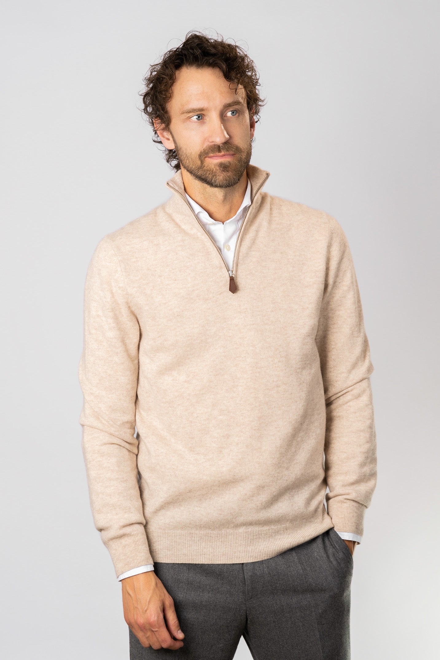 Half Zip Sweater - Beige – Brown Avenue