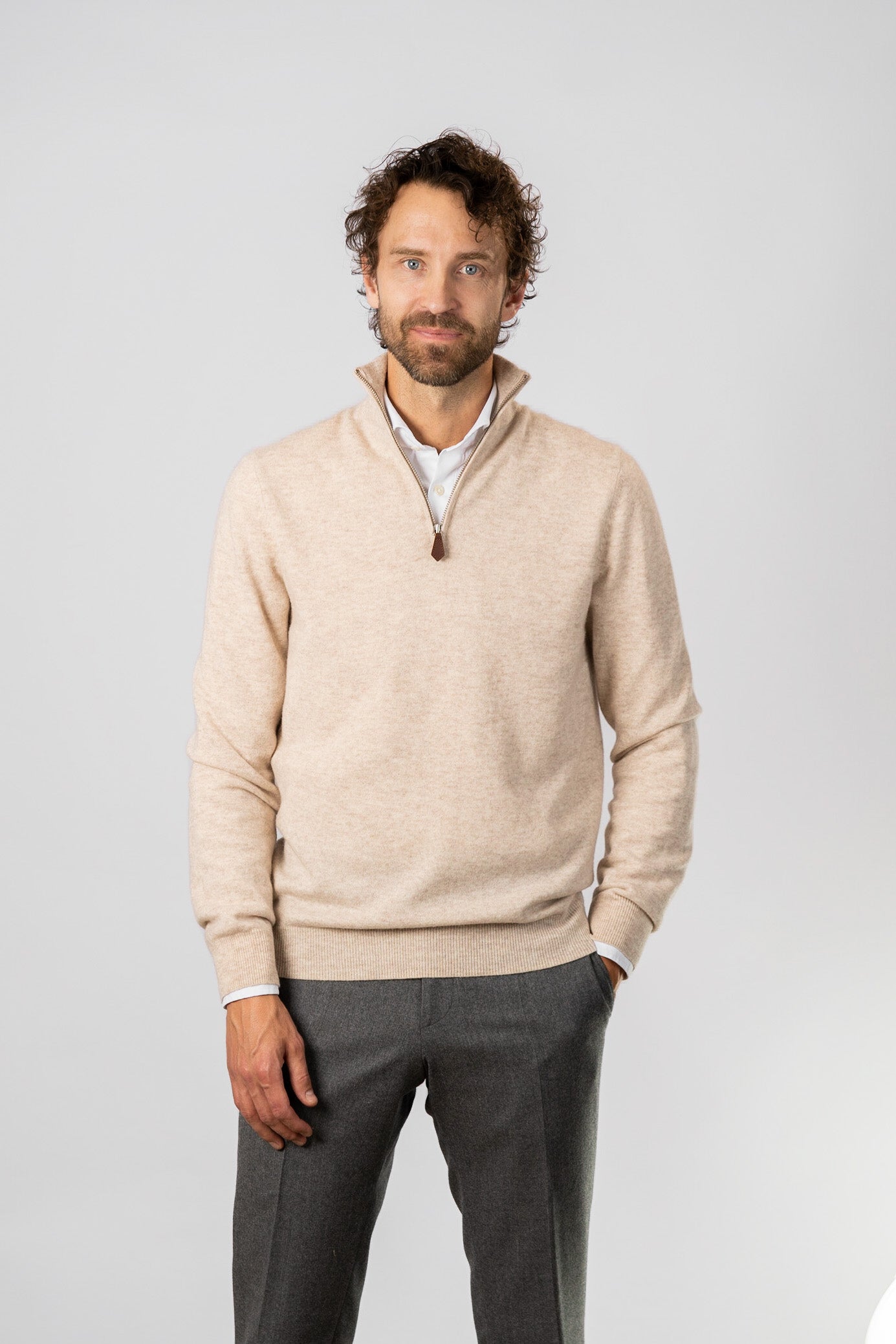 Half Zip Cashmere Sweater - Beige
