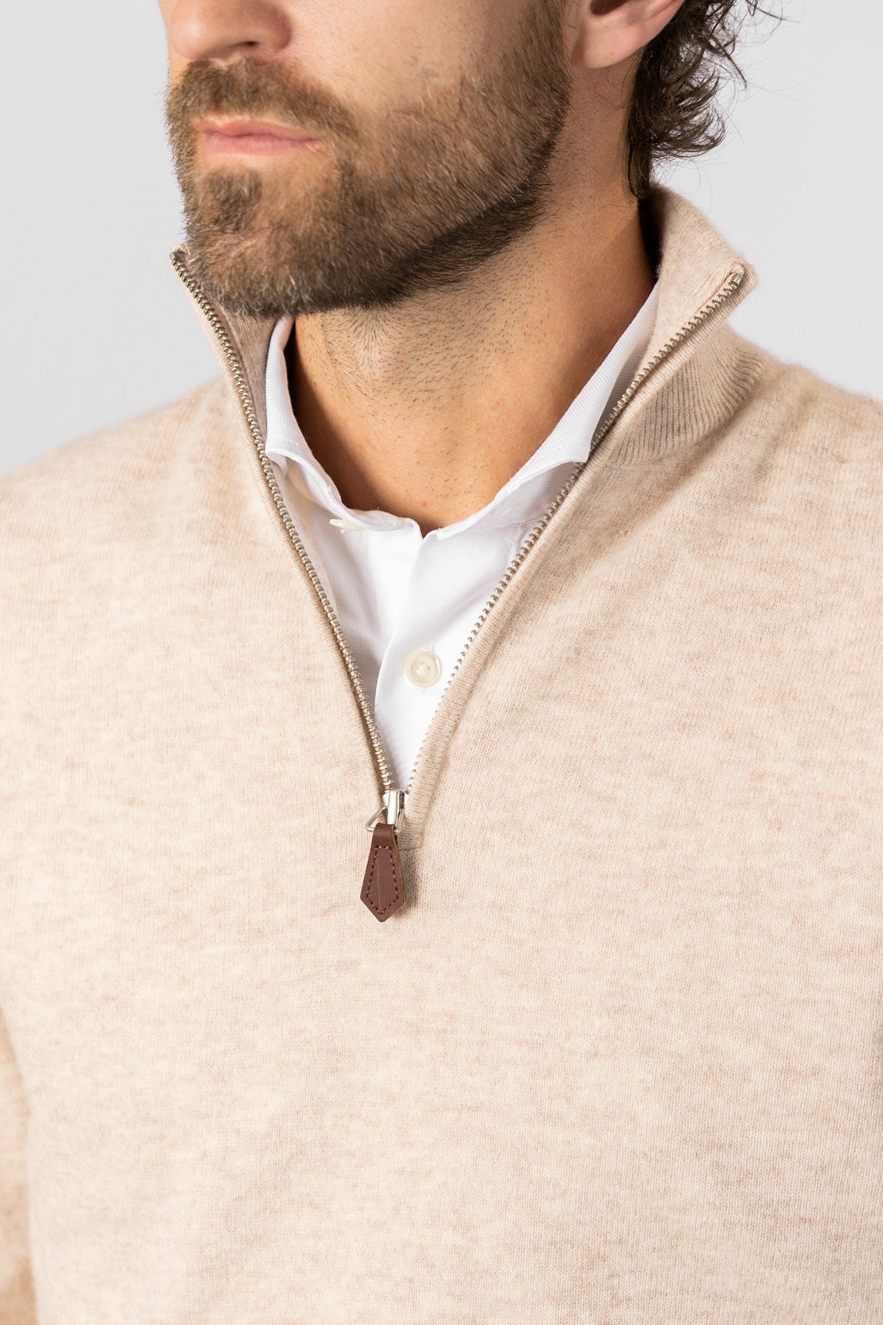 Half Zip Cashmere Sweater - Beige