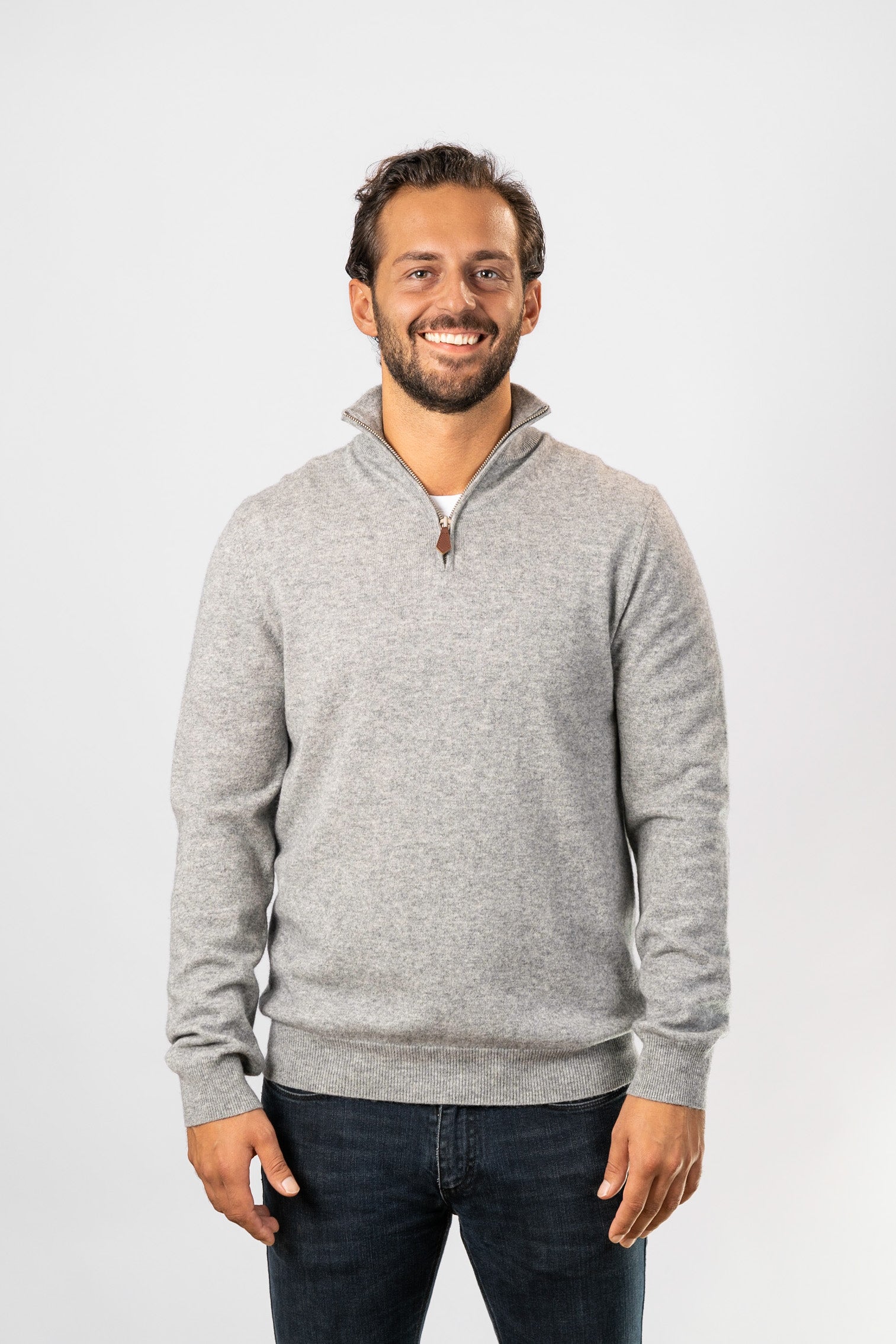 Half Zip Cashmere Sweater - Grey