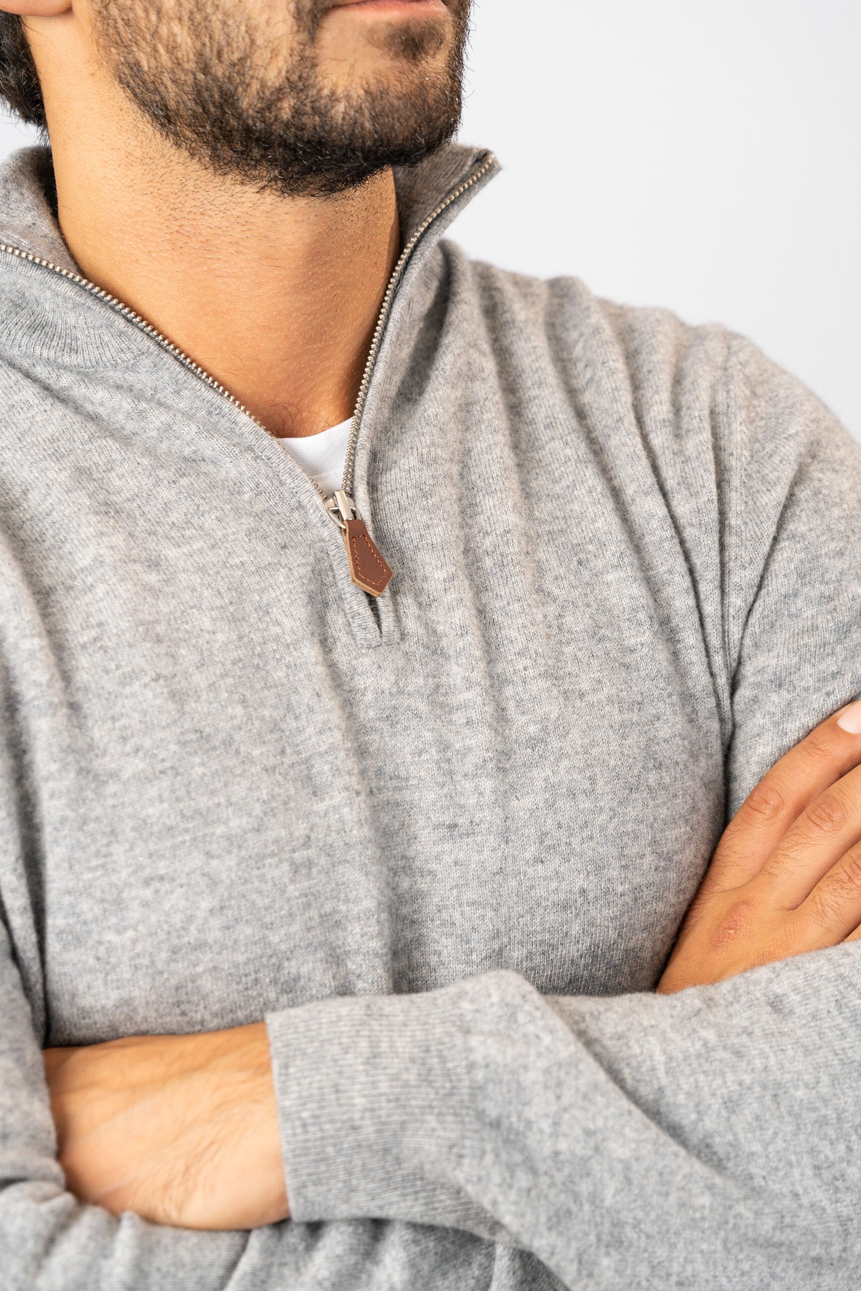 Half Zip Cashmere Sweater - Grey