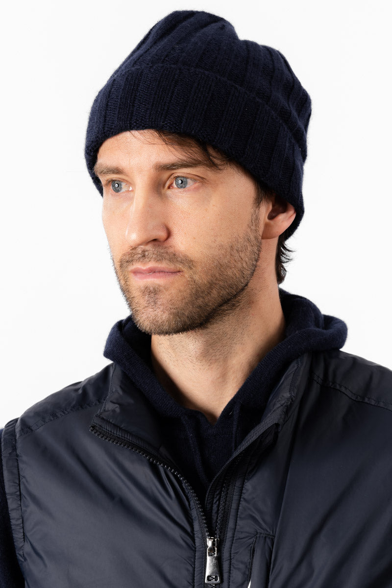 Ribbstickad Mössa - Navy