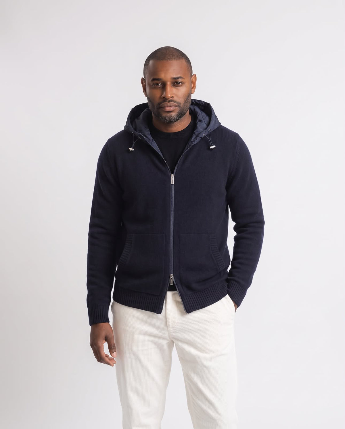 Knitted Hood Jacket - Navy