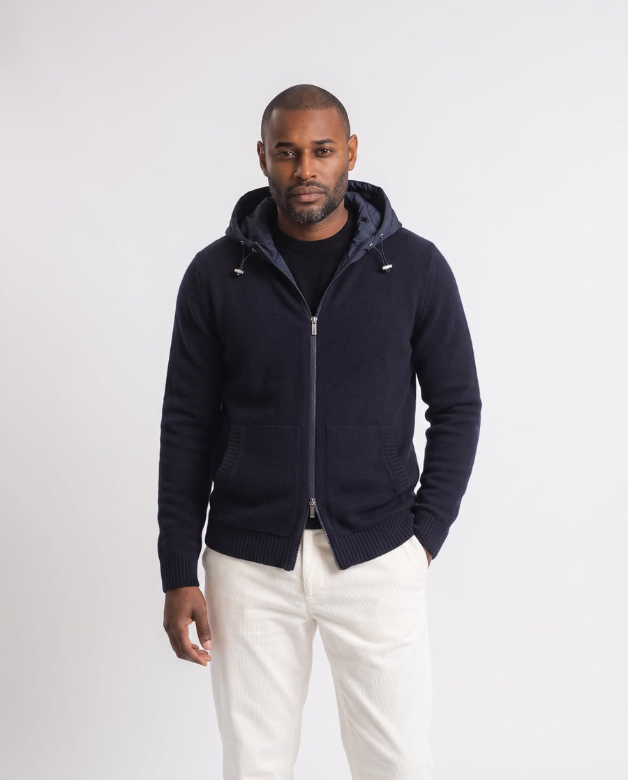 Knitted Hood Jacket - Navy