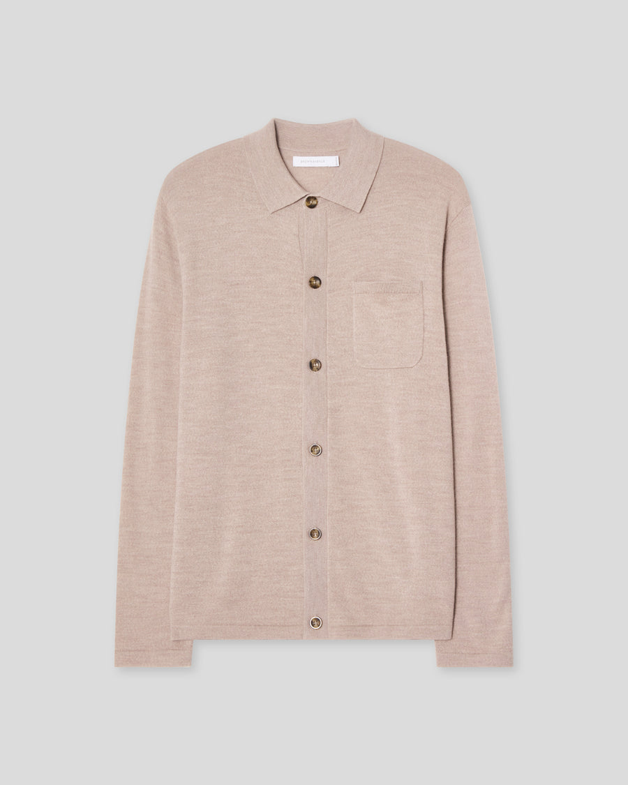 Knitted Shirt Cardigan - Taupe