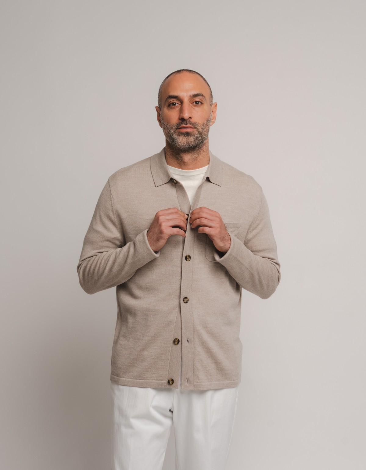 Knitted Shirt Cardigan - Taupe