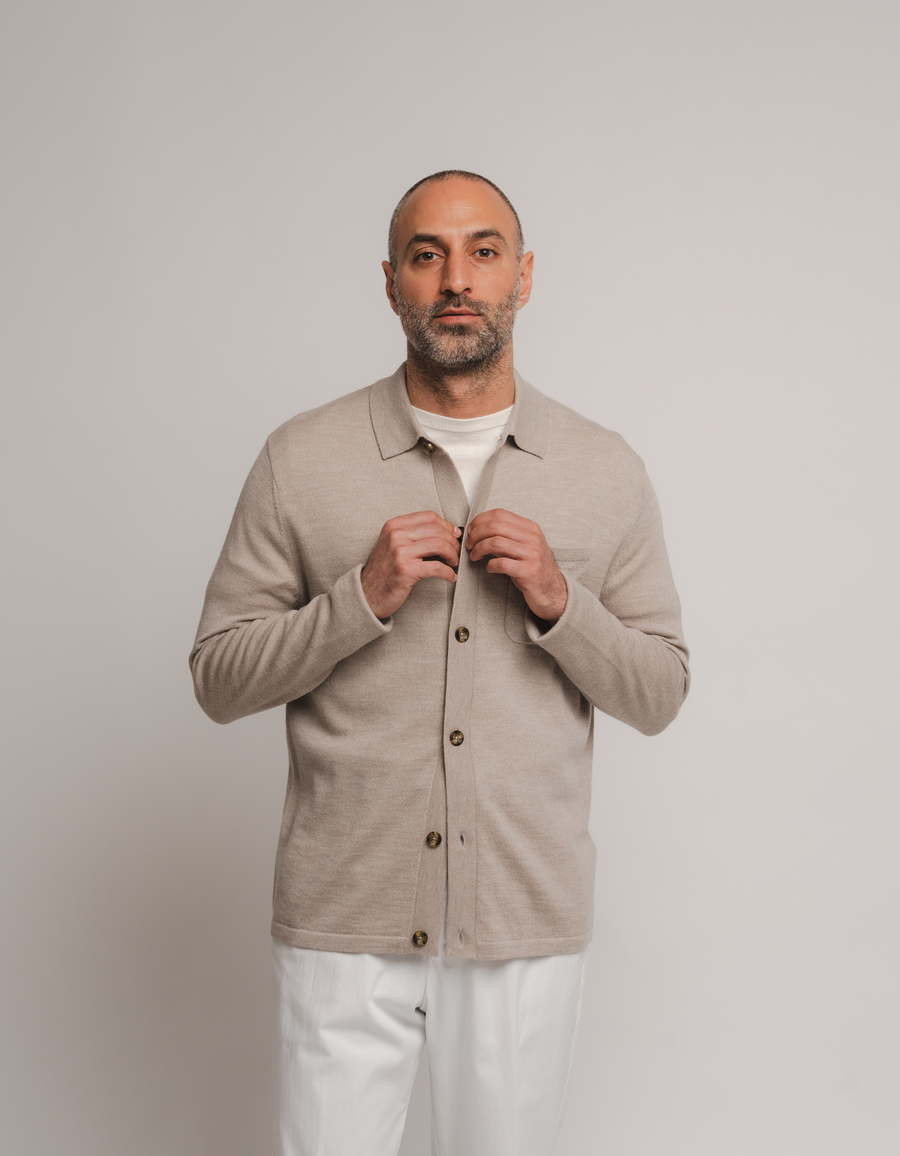 Knitted Shirt Cardigan - Taupe
