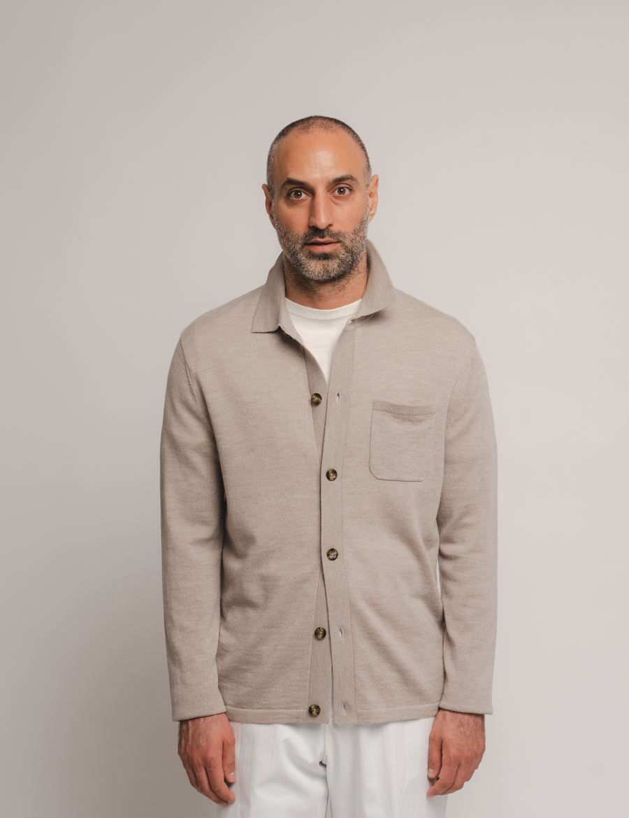 Knitted Shirt Cardigan - Taupe