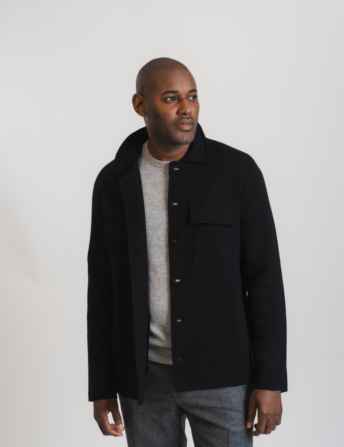 Stickad Overshirt - Svart 