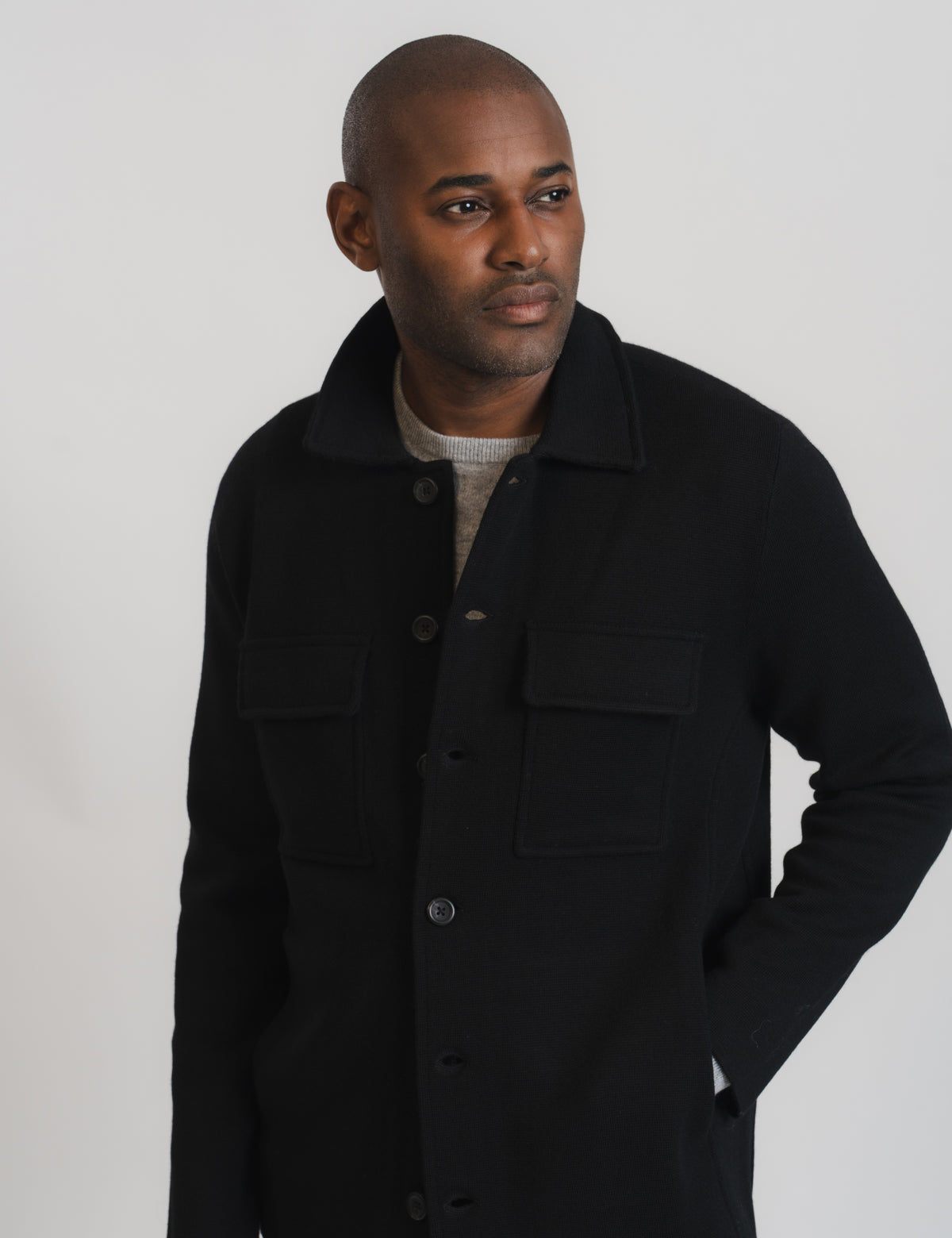 Stickad Overshirt - Svart 