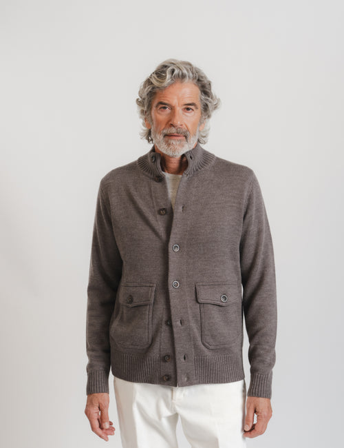 Bomber Cardigan - Brown
