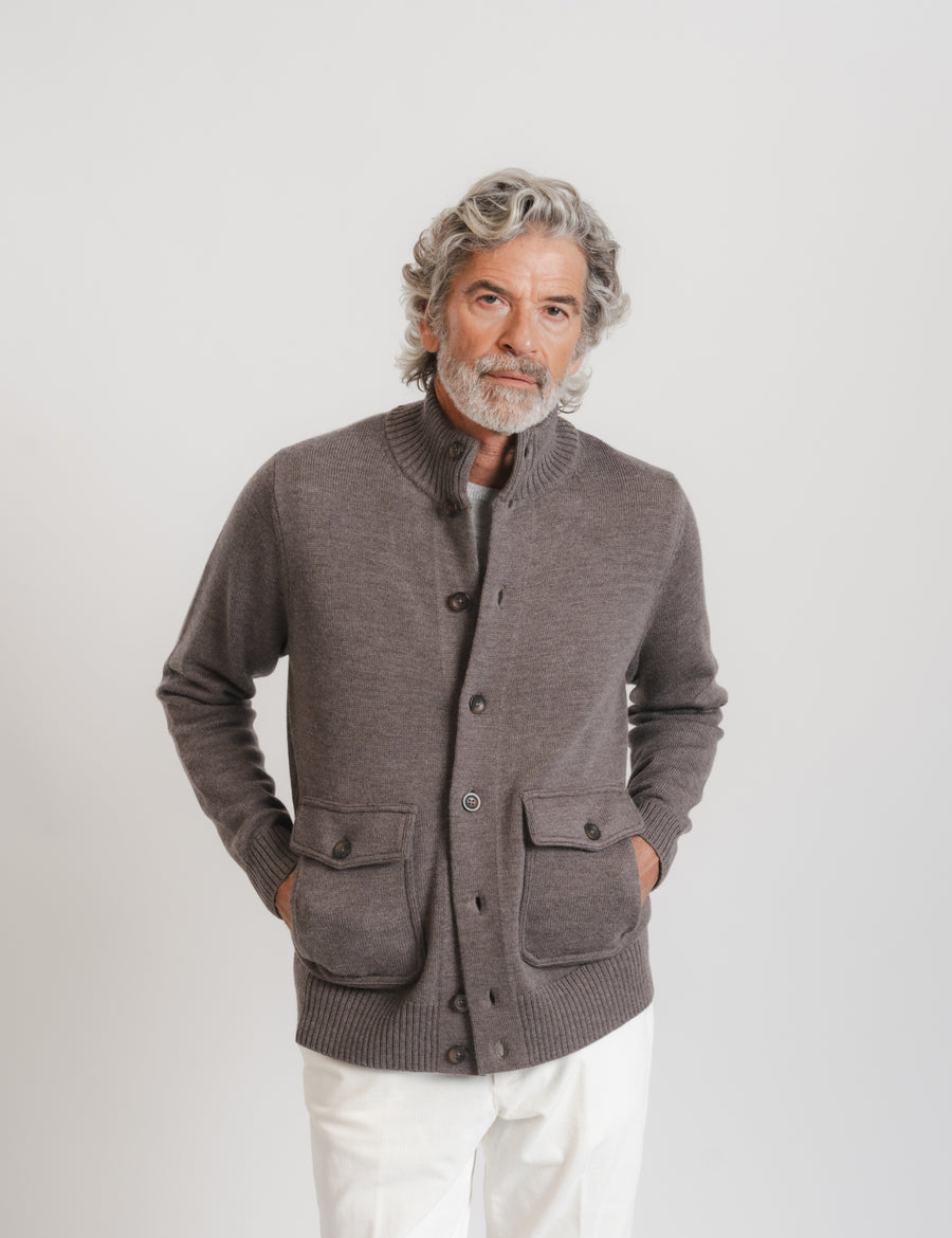 Bomber Cardigan - Brown