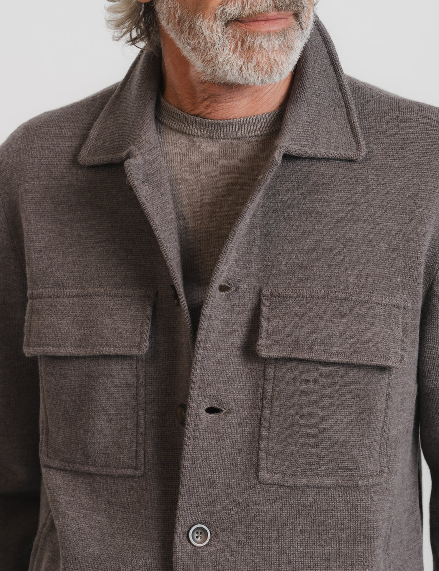 Knitted Shirt Jacket - Brown