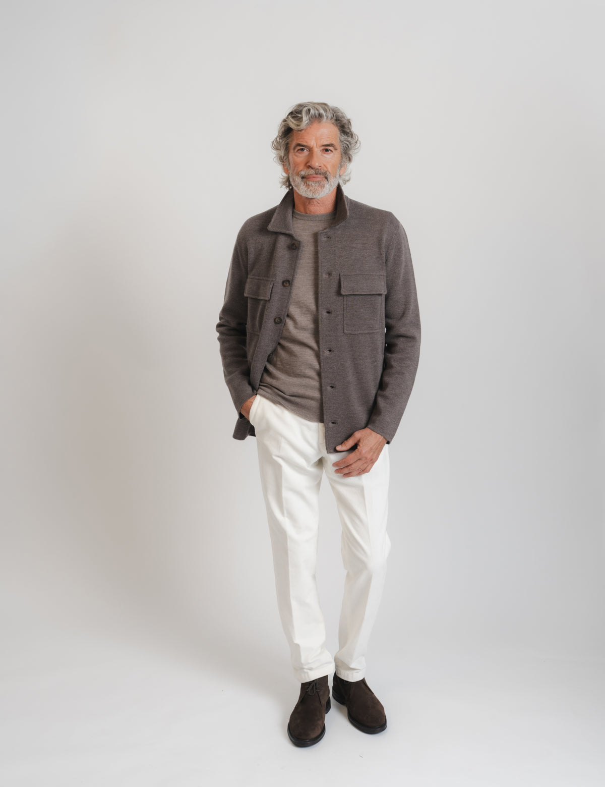 Knitted Shirt Jacket - Brown