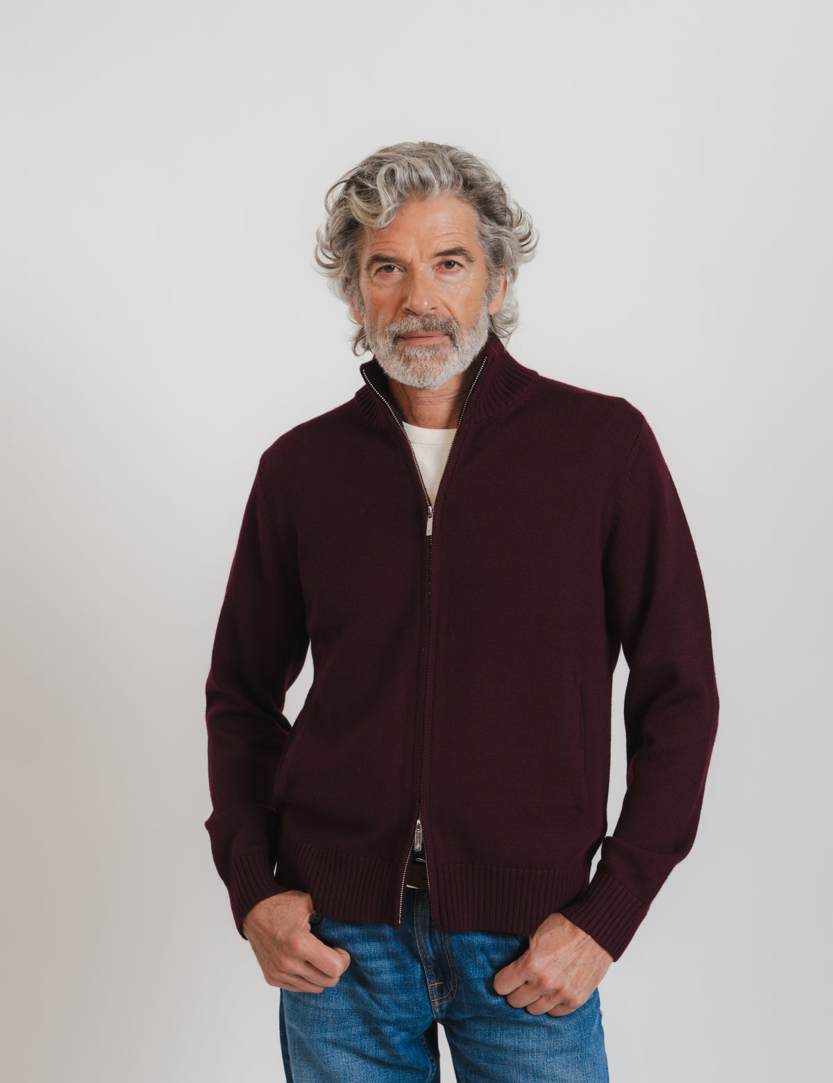 Cashfeel Merino Zip Cardigan - Burgundy