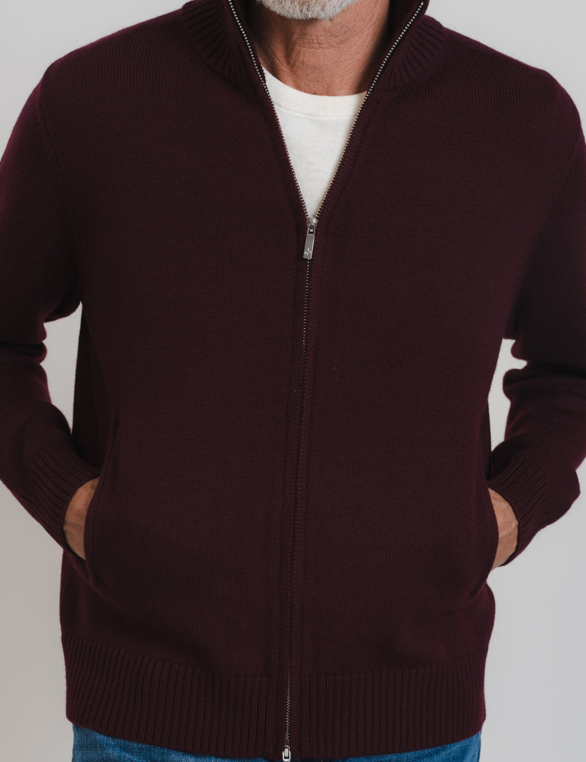 Cashfeel Merino Zip Cardigan - Burgundy