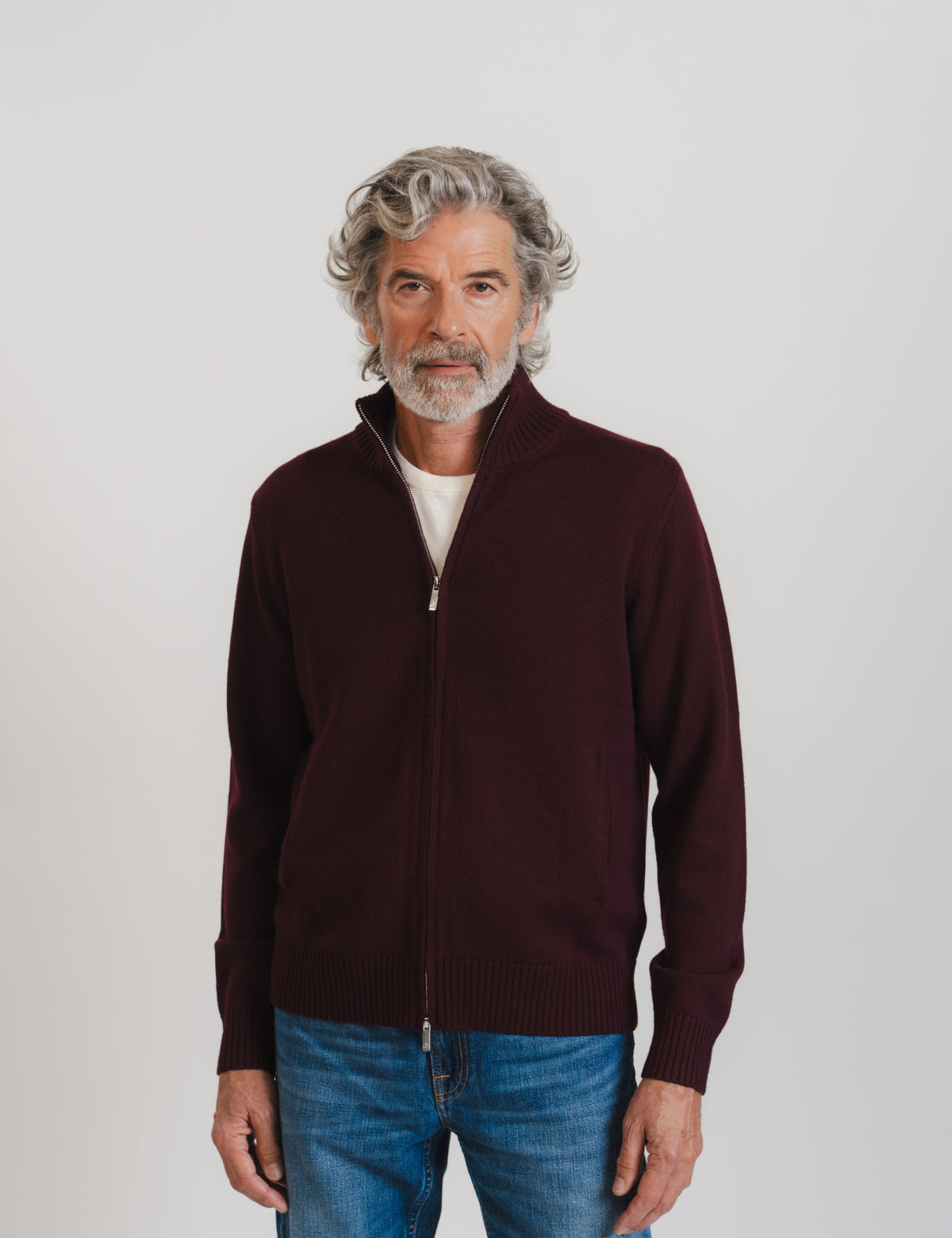 Cashfeel Merino Zip Cardigan - Burgundy