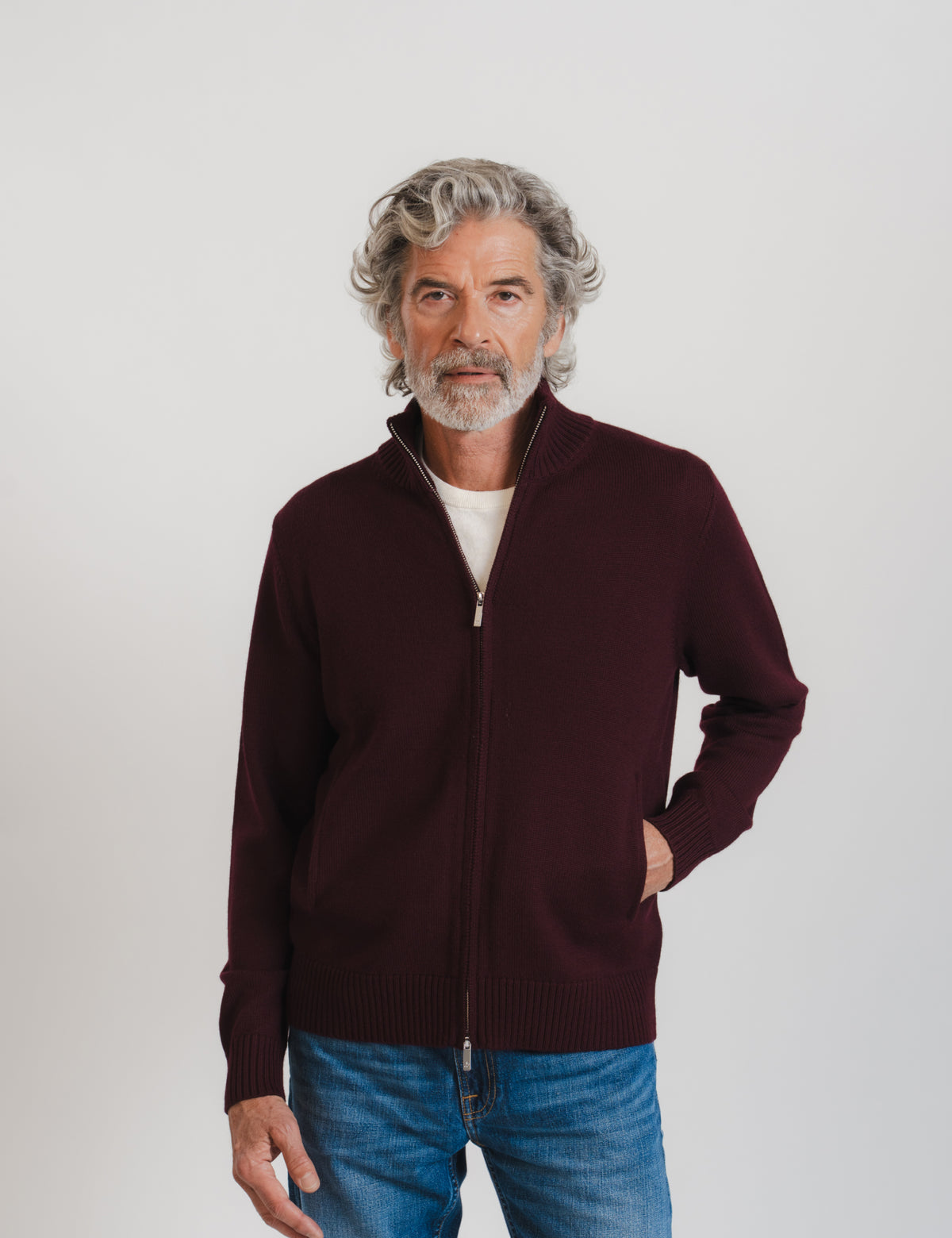 Cashfeel Merino Zip Cardigan - Burgundy