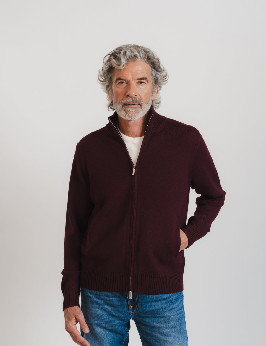 Cashfeel Merino Zip Cardigan - Burgundy