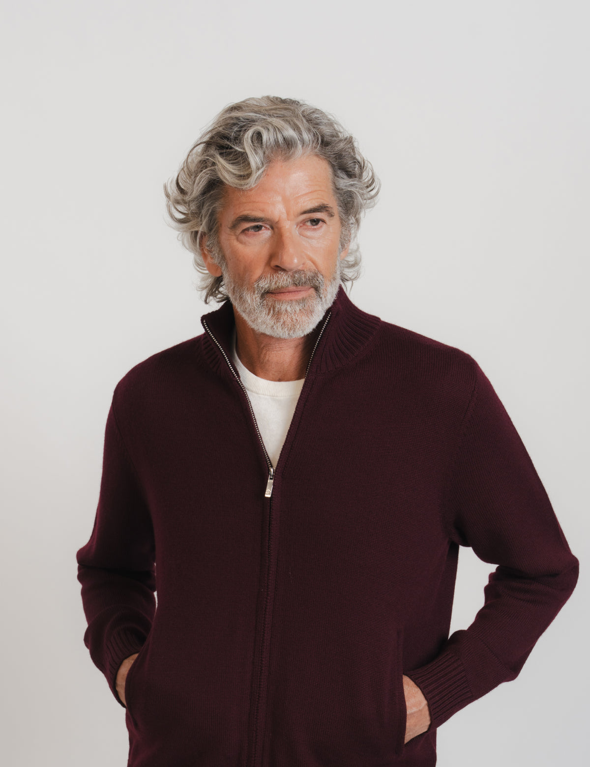 Cashfeel Merino Zip Cardigan - Burgundy