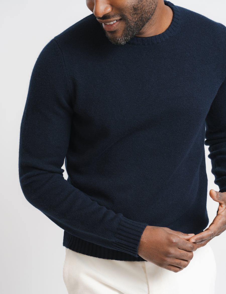 Wool Cashmere Chunky Crewneck - Navy