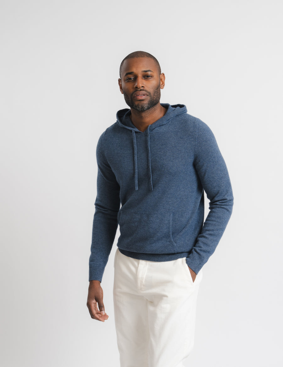 Wool Cashmere Hoodie - Denim Blue