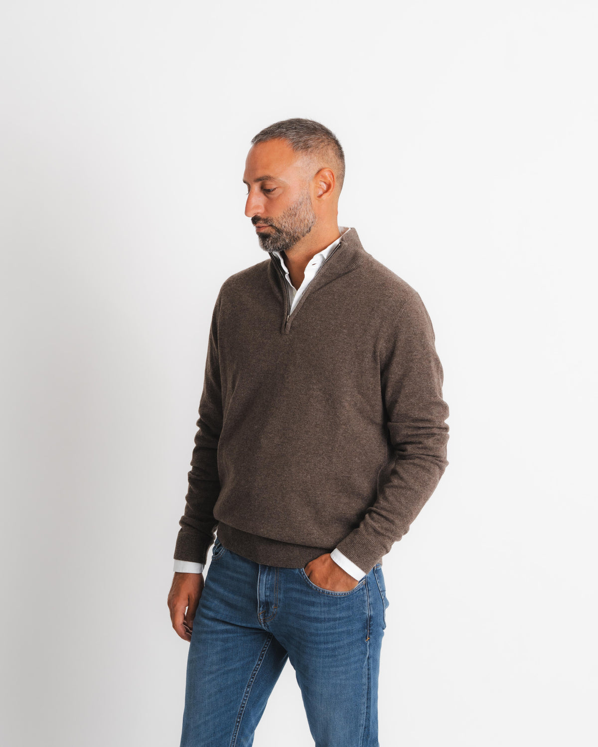Wool Cashmere Half zip - Brown