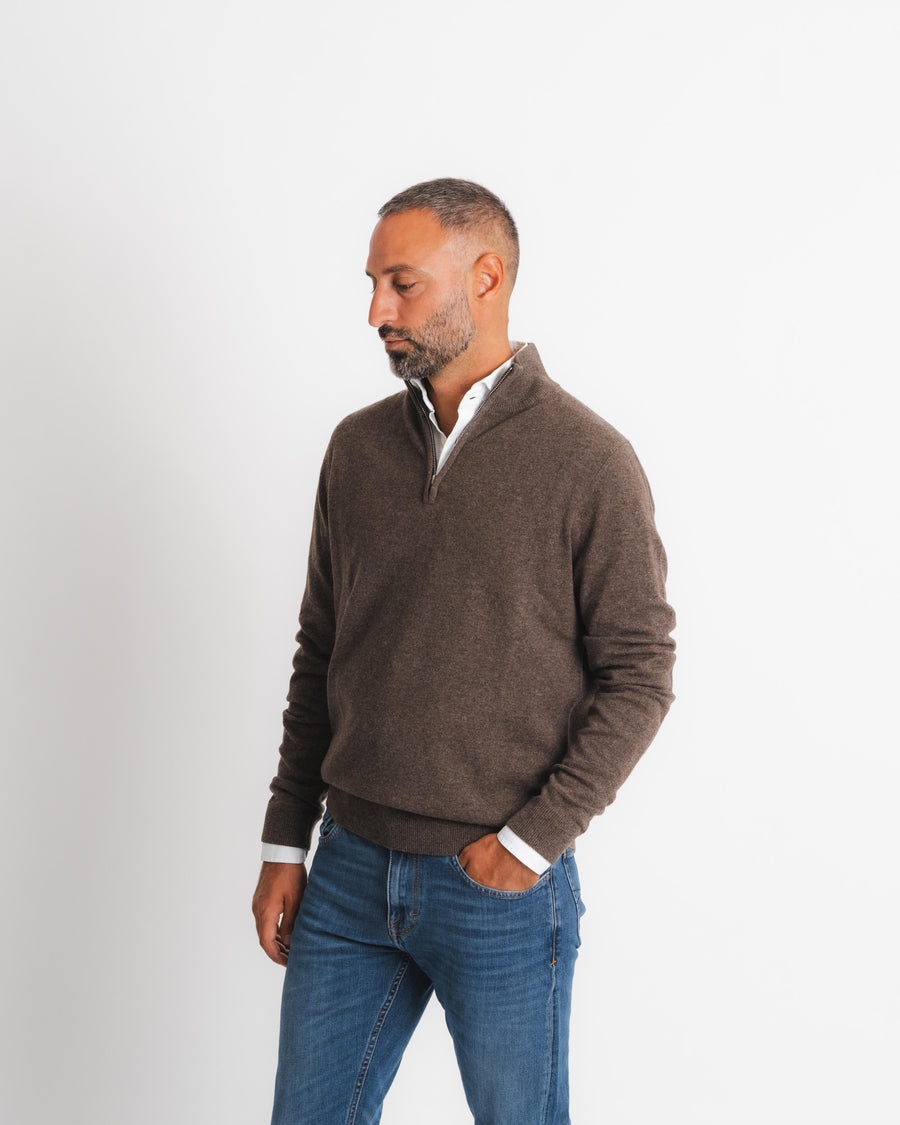 Wool Cashmere Half zip - Brown