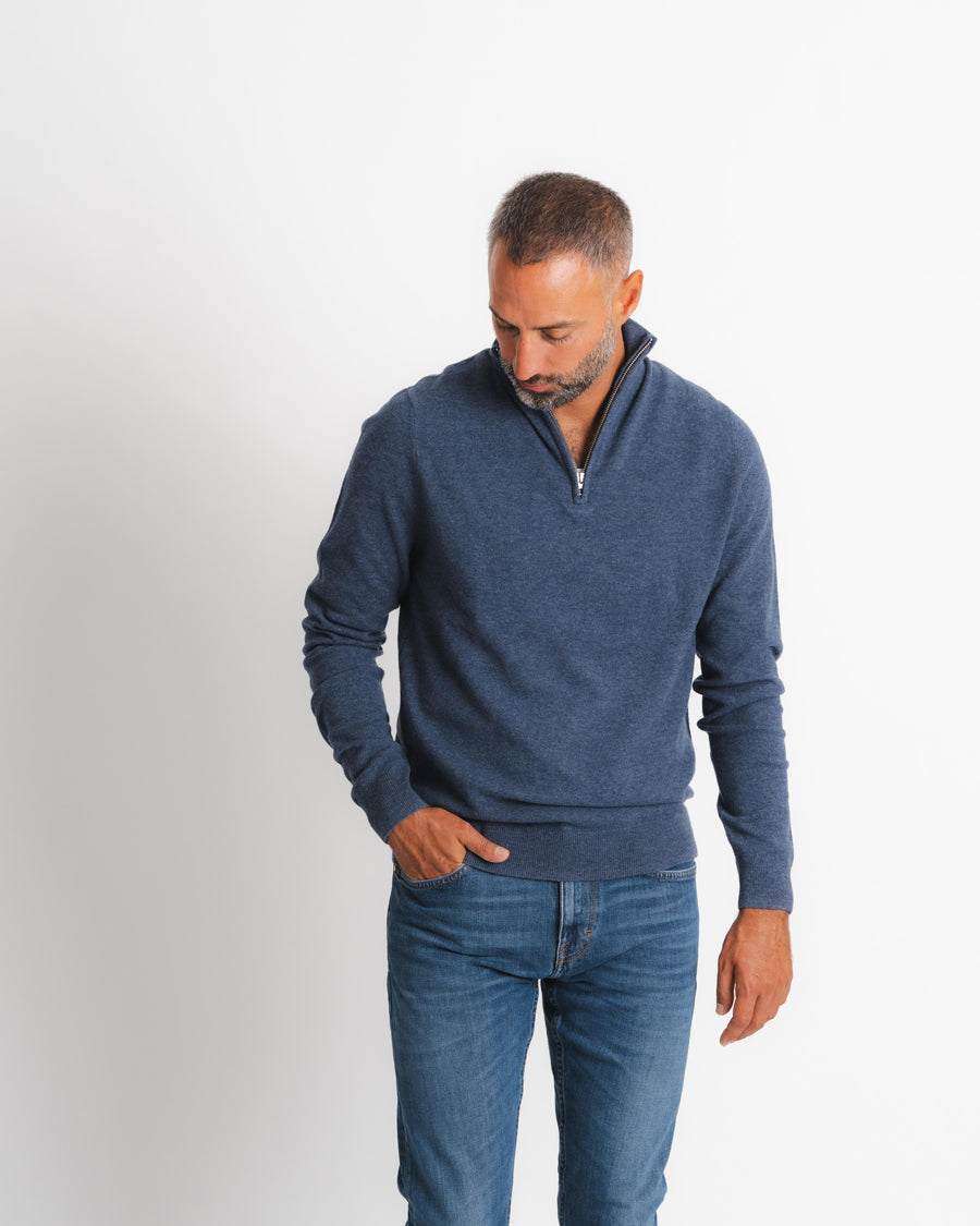 Wool Cashmere Half zip - Denim Blue