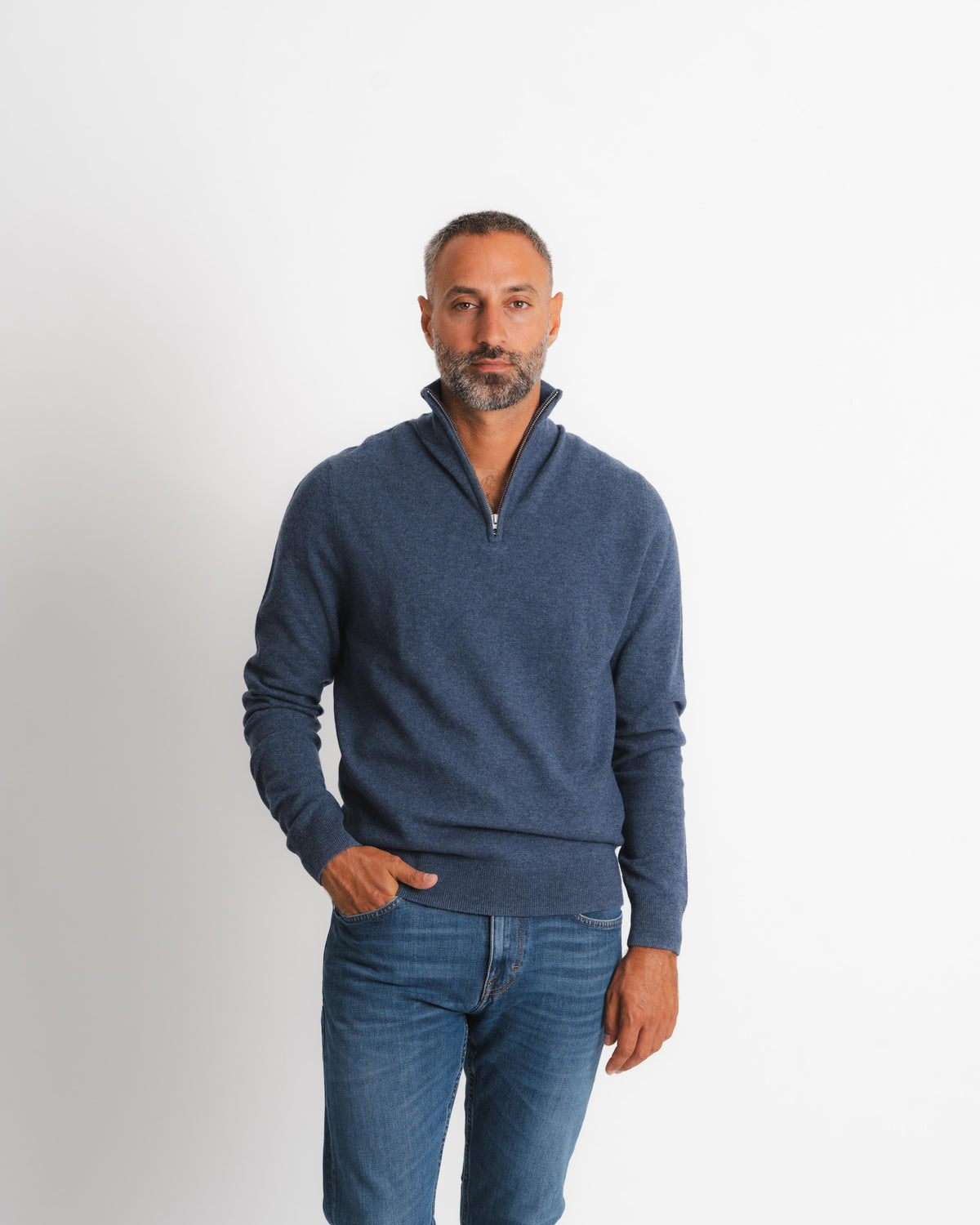 Half Zip Ull Kashmir - Jeans Blå