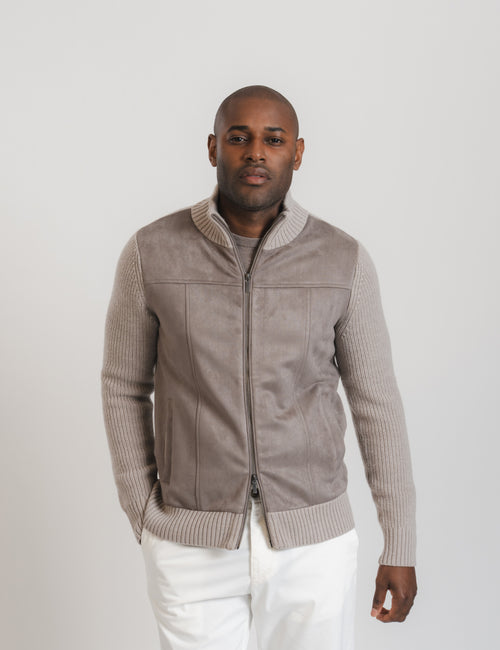 Suede Cardigan - Taupe