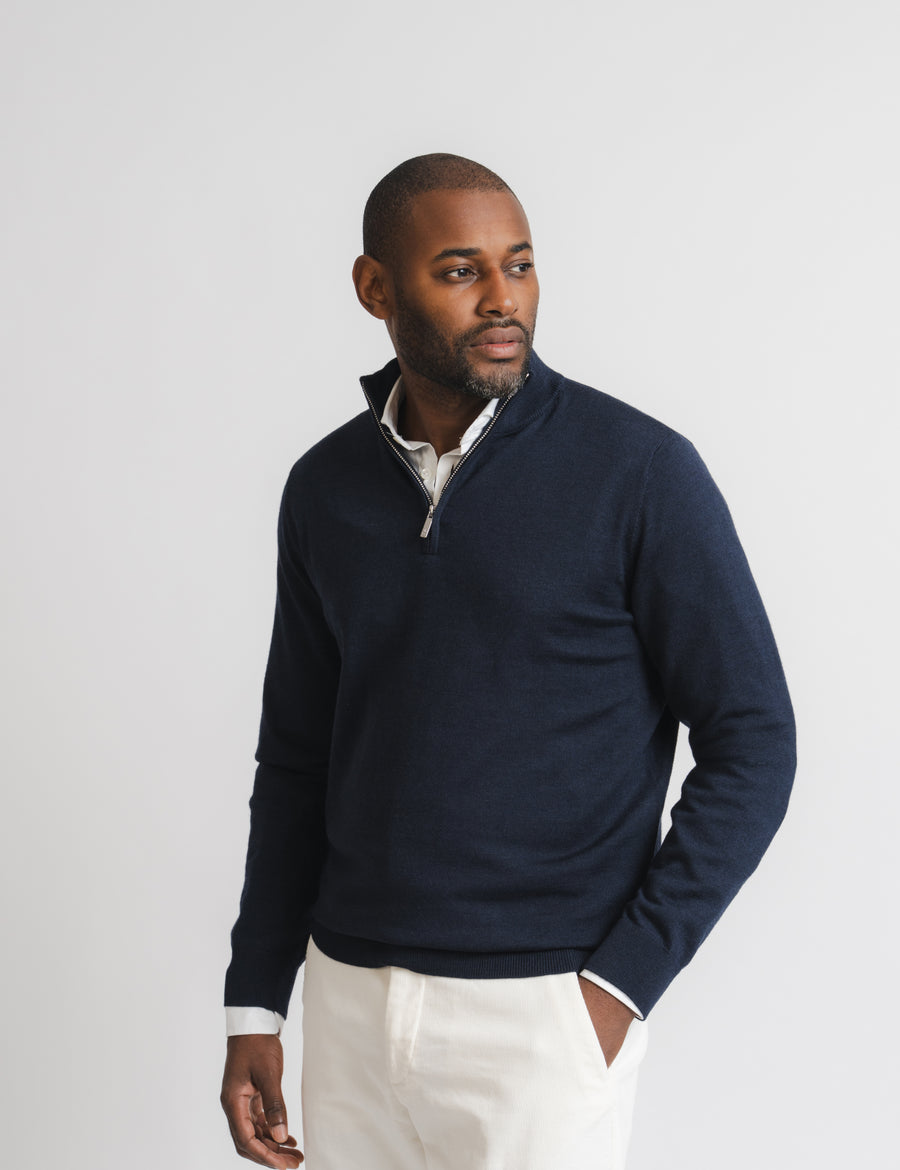 Cashfeel Merino Half Zip - Navy