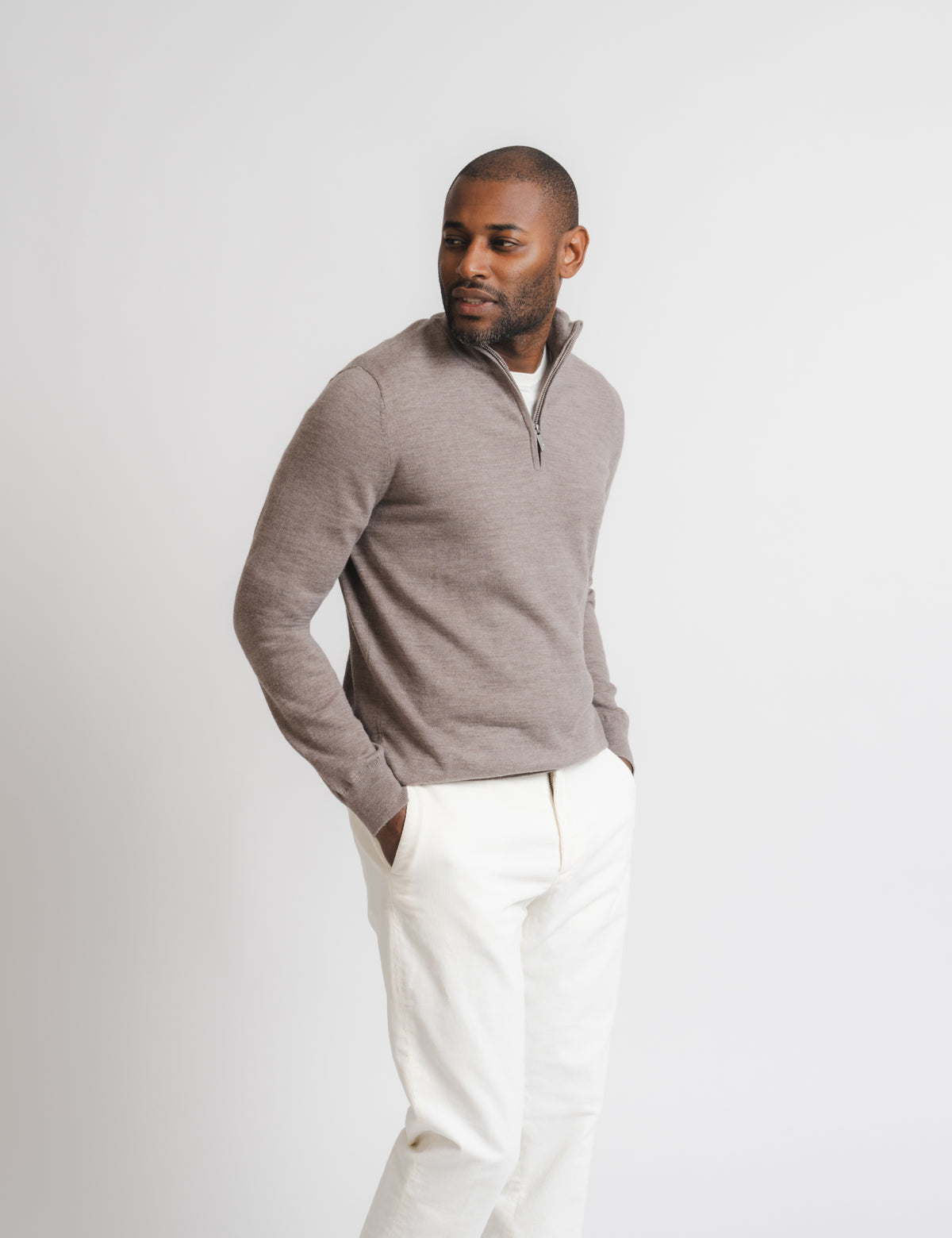 Cashfeel Merino Half Zip - Brown