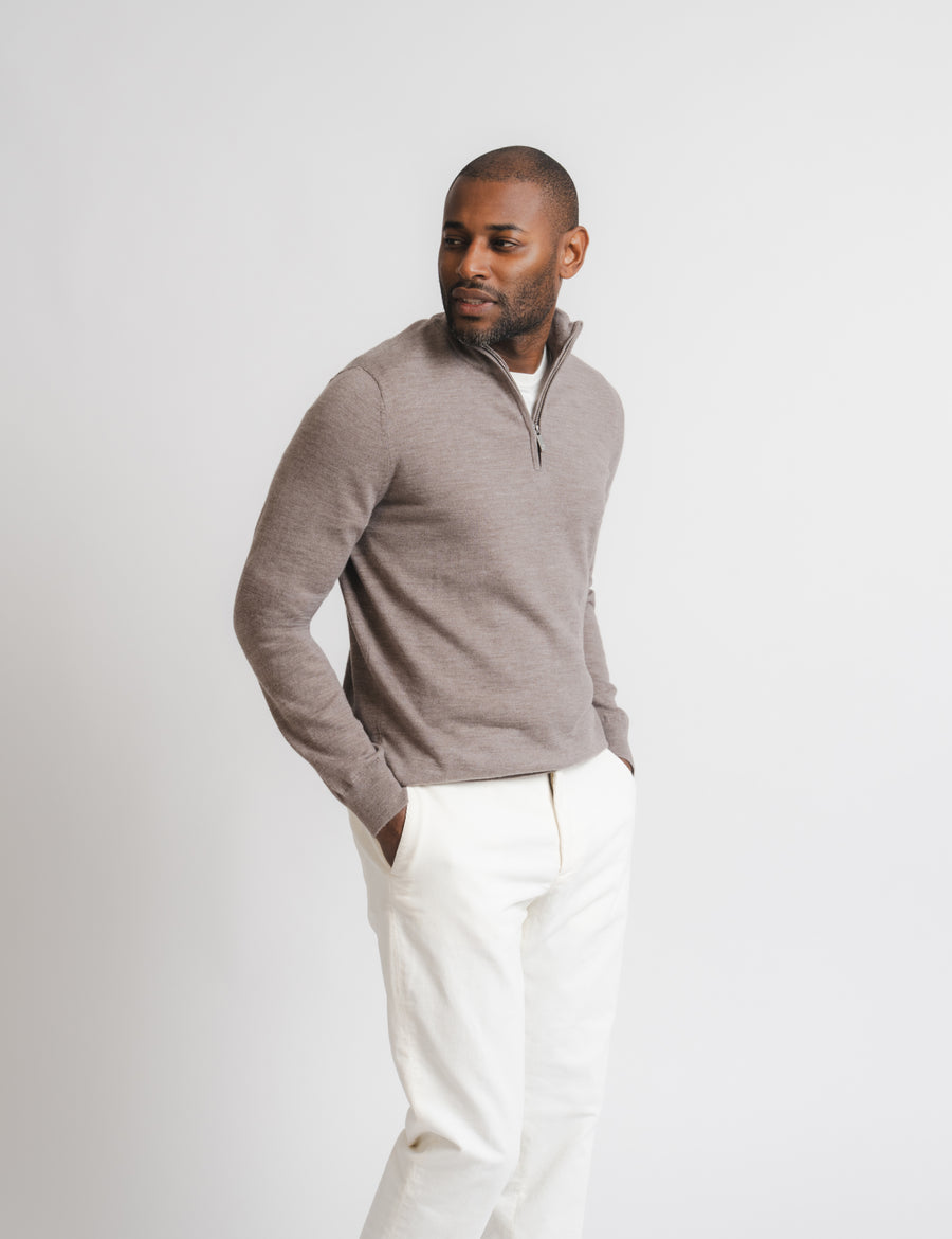 Cashfeel Merino Half Zip - Brown