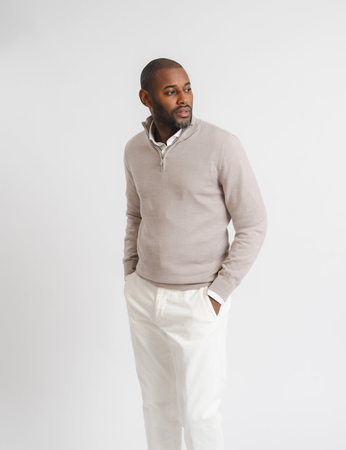 Cashfeel Merino Half Zip - Taupe