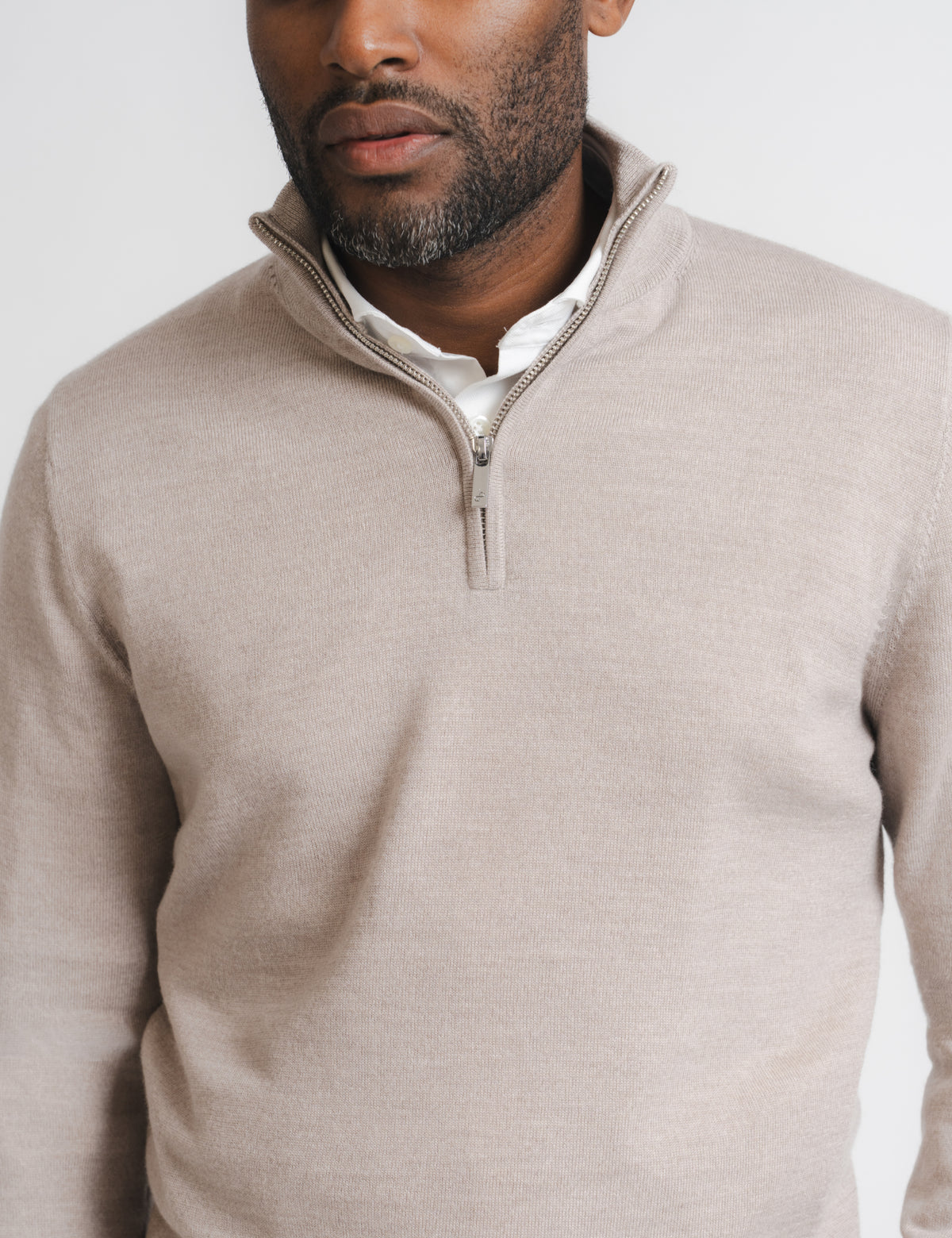 Cashfeel Merino Half Zip - Taupe