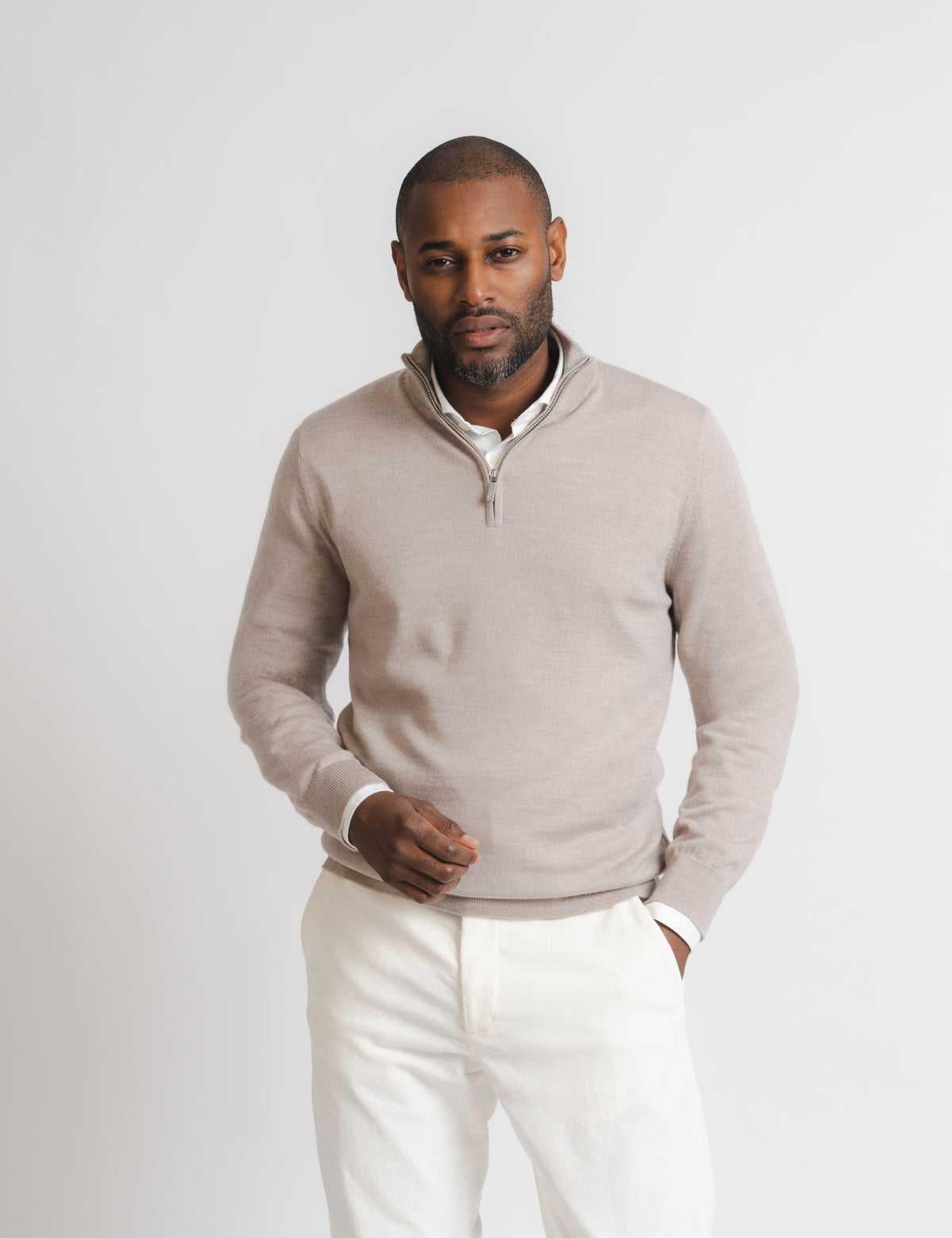 Cashfeel Merino Half Zip - Taupe