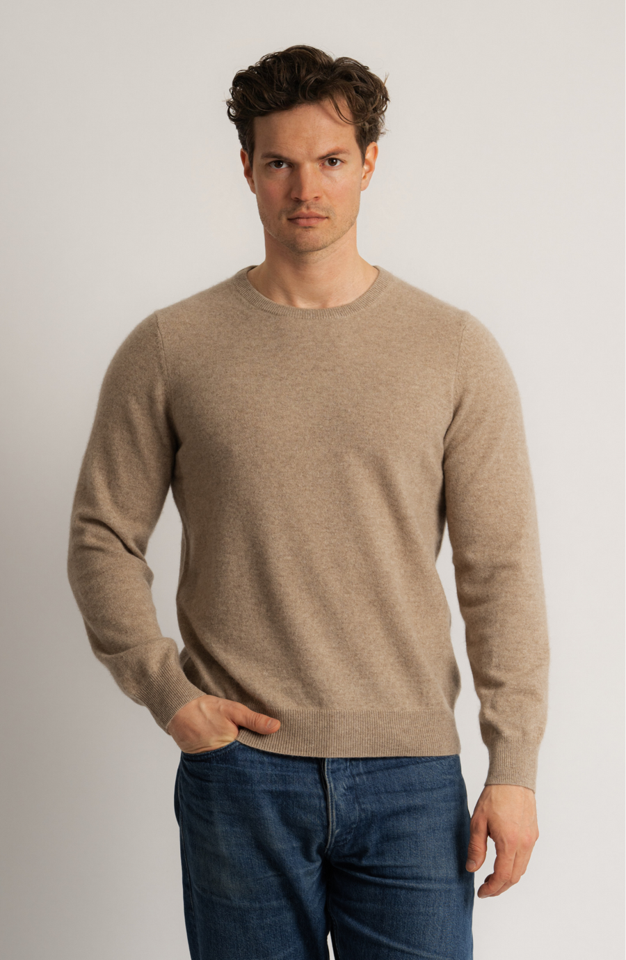O-Neck Cashmere Sweater - Light Taupe