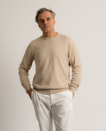 Cotton Cashmere Crewneck - Light Taupe