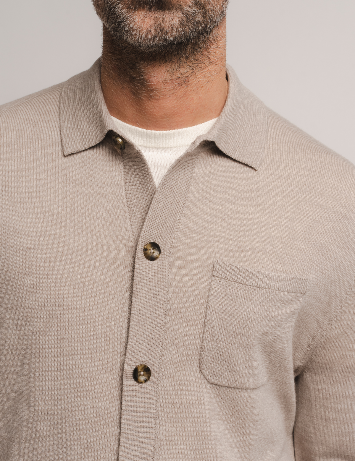 Knitted Shirt Cardigan - Taupe