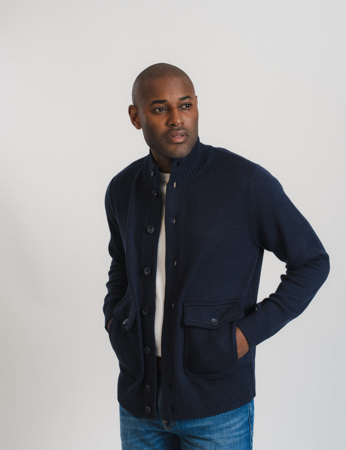 Bomber Cardigan - Marinblå