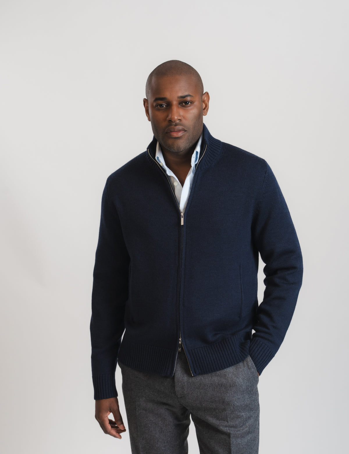 Cashfeel Merino Zip Cardigan - Marinblå
