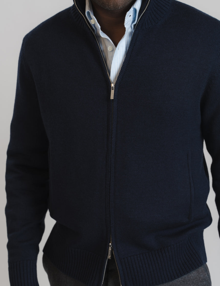 Cashfeel Merino Zip Cardigan - Navy
