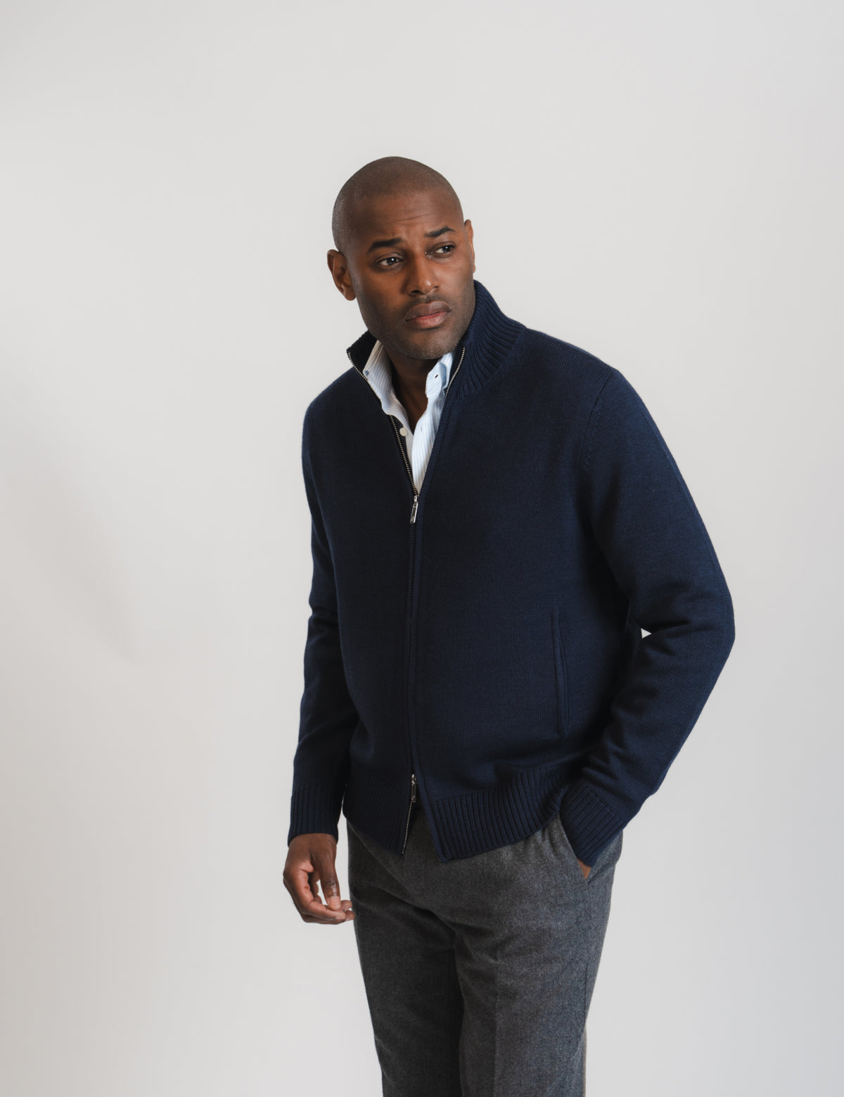 Cashfeel Merino Zip Cardigan - Marinblå