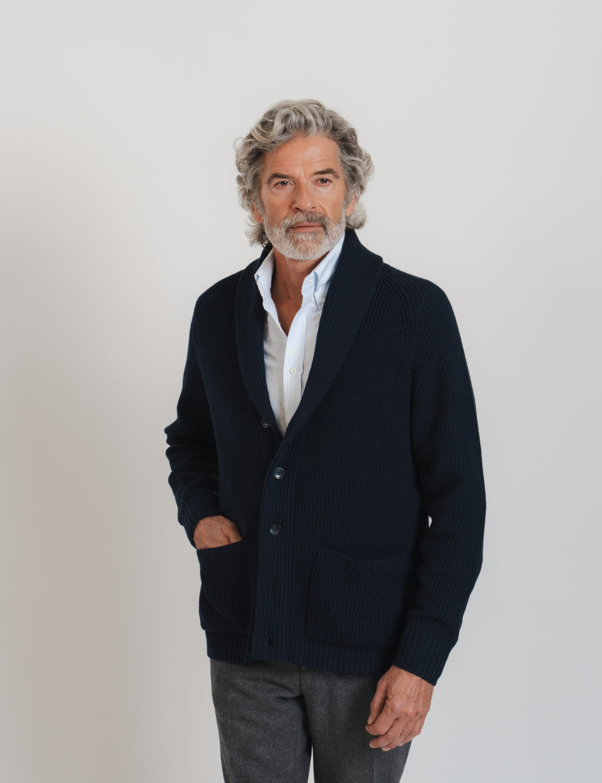 Shawl Cardigan - Marinblå