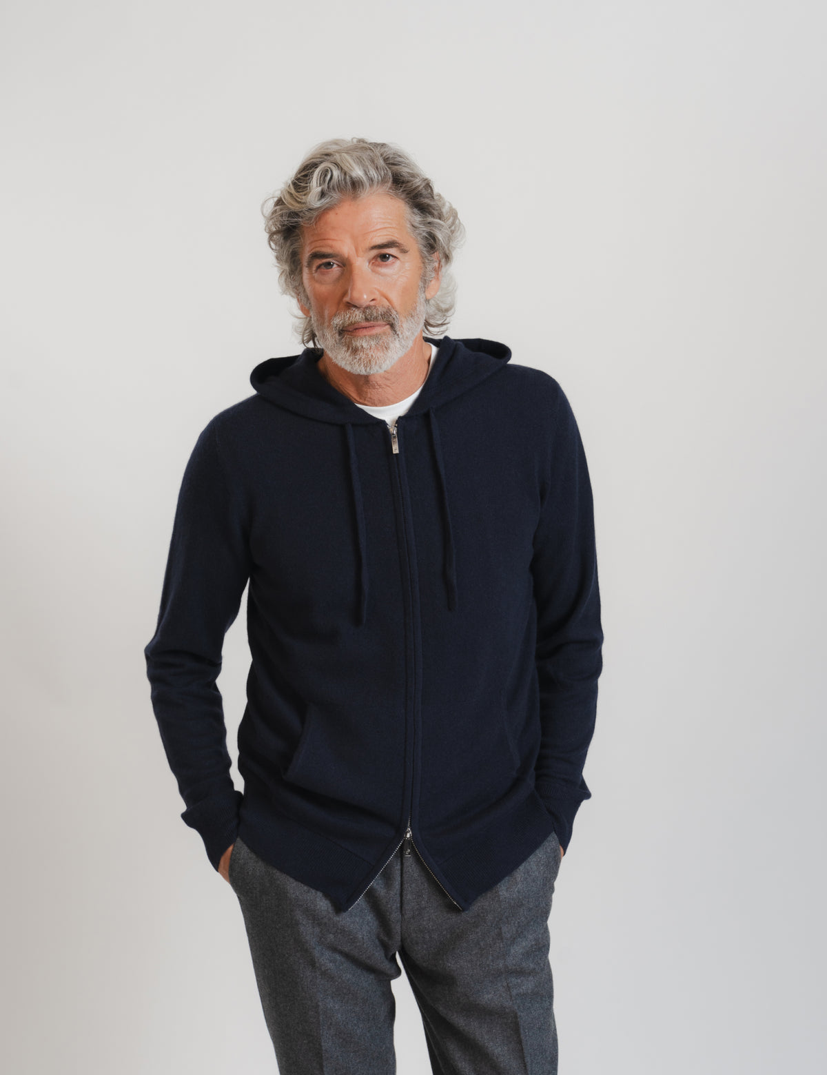Royal Cashmere Zip Hoodie - Navy