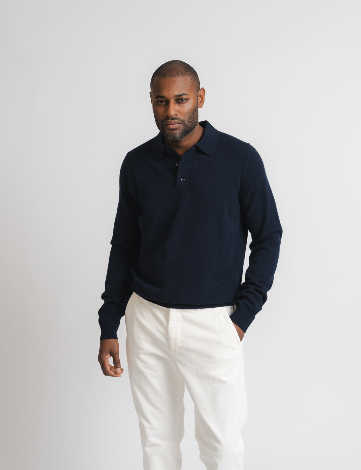 Wool Cashmere Polo - Navy
